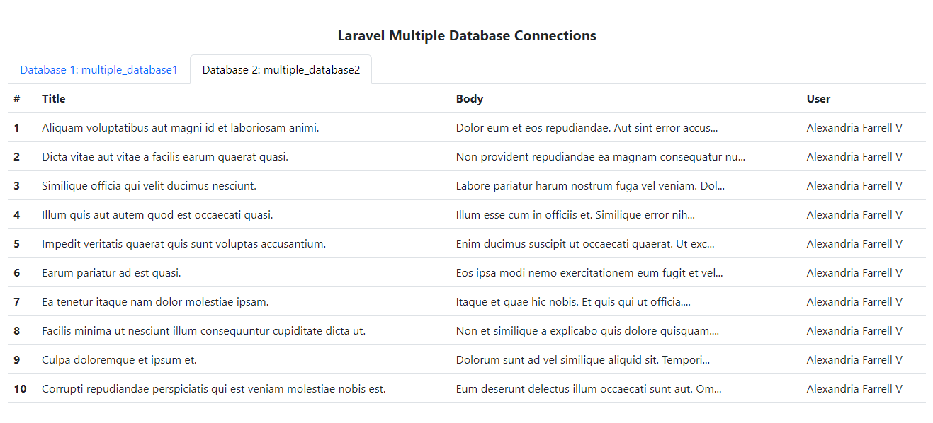 laravel multiple database connections